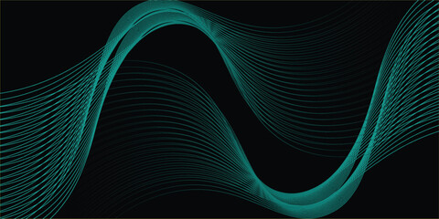 Dark abstract background with glowing wave. Shiny moving lines design element. Elegant dynamic wavy lines