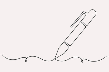 Obraz premium Continuous one line drawing of pen writing symbol outline vector illustration 