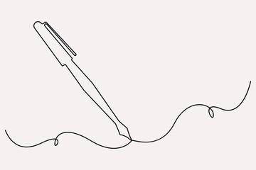 Fototapeta premium Continuous one line drawing of pen writing symbol outline vector illustration 