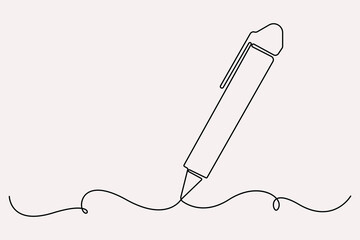 Obraz premium Continuous one line drawing of pen writing symbol outline vector illustration 