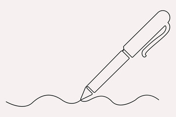 Continuous one line drawing of pen writing symbol outline vector illustration
