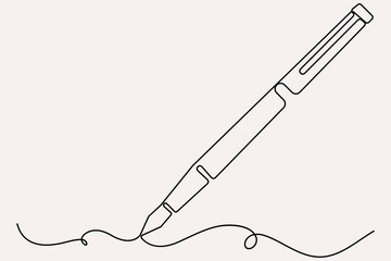 Fototapeta premium Continuous one line drawing of pen writing symbol outline vector illustration 