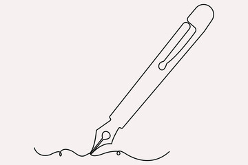 Continuous one line drawing of pen writing symbol outline vector illustration
