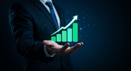 Green Graph on Hand Growth Concept in Dark Business Suit