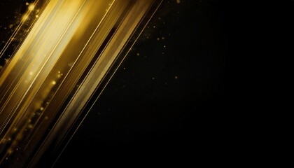 luxury golden diagonal light streaks on black background with sparkles for elegant branding or premium web design


