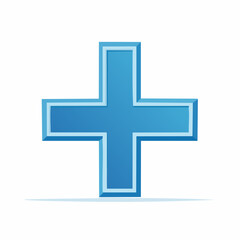 Fototapeta premium Blue Plus Sign on White Background