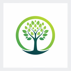 Obraz premium Green Tree Logo Design in Circle Frame