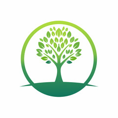 Obraz premium Green Tree Logo in Circle on Gradient Background