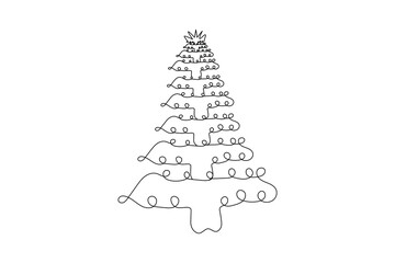 Continuous one line cute Christmas tree and star hand drawn outline vector doodle minimalist design

