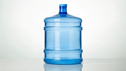 An isolated shot of a typical reusable blue water bottle, commonly used for water delivery services or bulk water storage