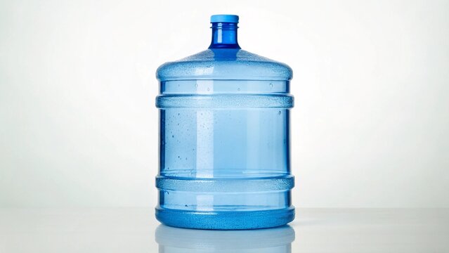 An isolated shot of a typical reusable blue water bottle, commonly used for water delivery services or bulk water storage