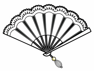 Elegant Luxurious Hand Fan Pearl Accented Handle Gold Tr Vector Illustration