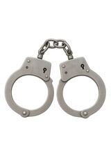 Closed metal handcuffs lying on transparent background. Transparent
