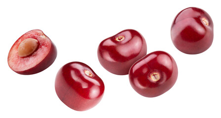 Cherry flying isolated on white background