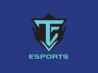 Vibrant esports logo in blue with stylized TF initials and sharp geometric emblem, suitable for gaming teams and streamers