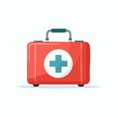 Obraz premium Red First Aid Kit with White Cross on White Background