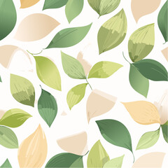 Seamless Pattern of Green and Beige Leaves on White Background