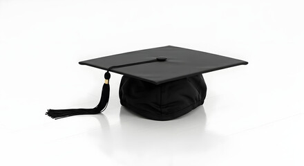 Graduation Cap with Black Tassel on Clean Background
