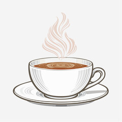 Steaming Coffee in White Cup and Saucer