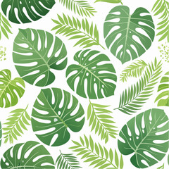 Tropical Green Leaves Seamless Pattern Background