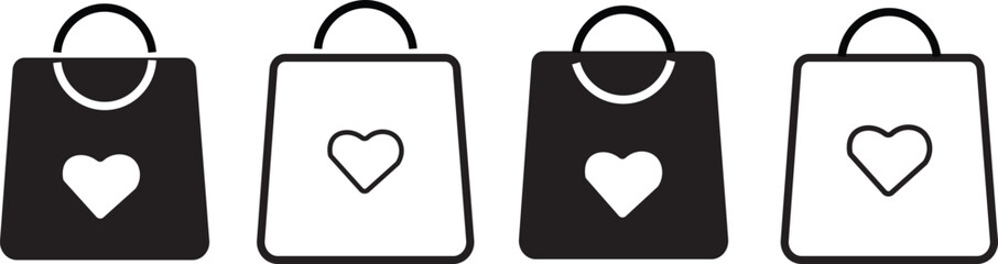 Shopping Bag Icon with Love Heart Symbol. shopping bag heart design,valentines day gifts, heart icon sign vector,

