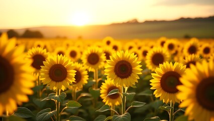 Fototapeta premium field of sunflowers at sunset