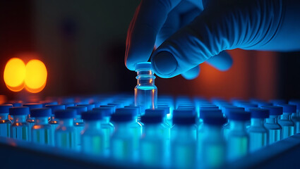 insulin medical research and research medical paper Serious concentrated female microbiologist in sterile and safety goggles sitting at table and dropping reagent research in laboratory