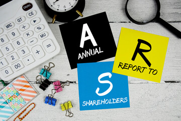 ARS abbreviation of Annual Report to Shareholders text phrase of business and financial concept