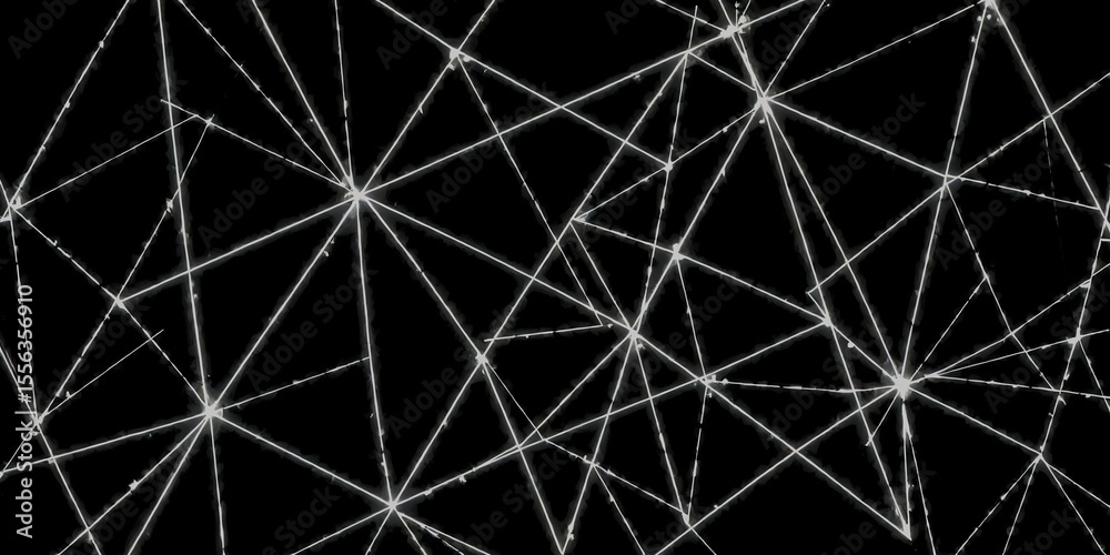 Poster Abstract black background with intersecting white lines forming triangular patterns and stars