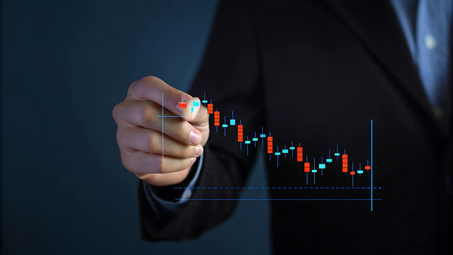 Graph with fibonacci retracement lines used in financial analysis.