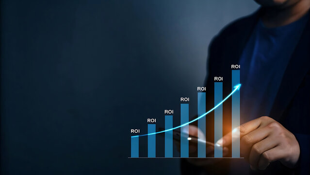 Roi bar chart with rising columns representing profit growth.