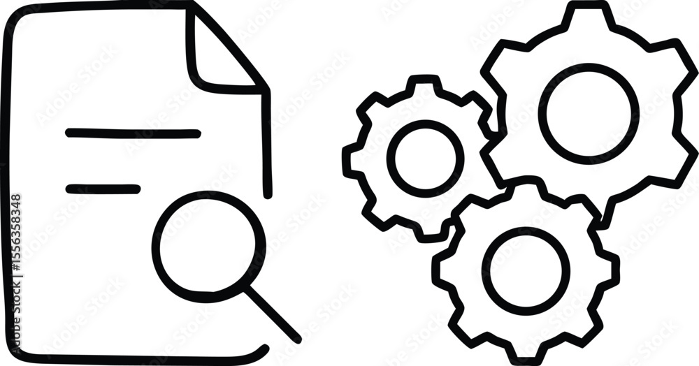 Poster document analysis and process optimization with gears and magnifying glass icons