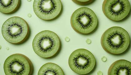 Fototapeta premium Vibrant Kiwi Fruit Slices Pattern A Refreshing Green Background
