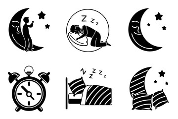 sleep icon set sihouette black vector bundle
