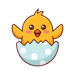 Naklejka premium Cute Chick emerging from an Egg. This charming illustration is perfect for Easter, spring, and celebrating new beginnings