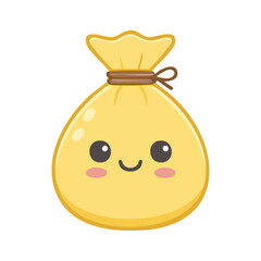 A cute money bag character with a smiling expression