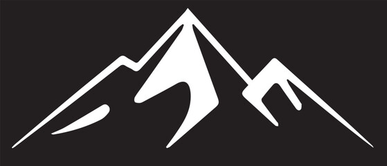 A stylized white outline of three mountain peaks with snow caps, set against a dark black background.