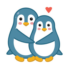 Two adorable cartoon penguins embracing each other, a symbol of love and affection