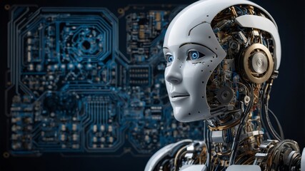 Futuristic Humanoid Robot With Intricate Circuitry in a High-Tech Environment Showcasing Advanced Technology and Innovation