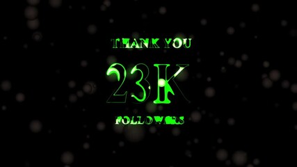 Thank you 23K followers. 23,000 followers realistic neon sign on the brick wall animation. confetti party effects, social media milestone motion graphics animation. 
