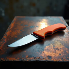 Survival Knife on Rusted Surface - High-Resolution Industrial Still Life