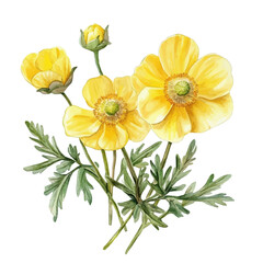 A Buttercup Bouquet, watercolor illustration vector, isolated on a white background.