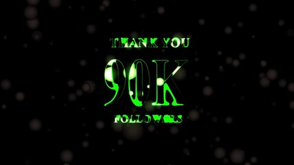 Thank you 90K followers. 90,000 followers realistic neon sign on the brick wall animation. confetti party effects, social media milestone motion graphics animation. - Powered by Adobe