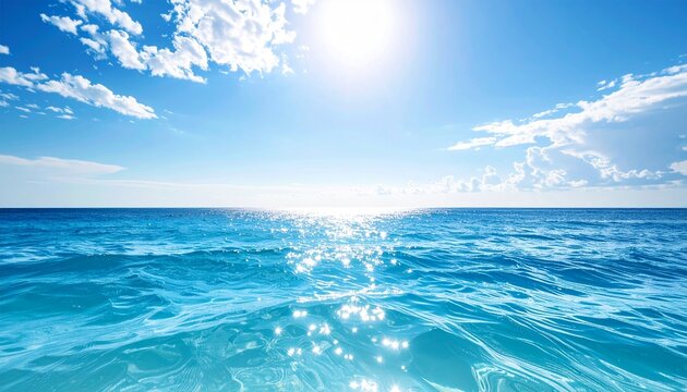 una vasta extensión del océano bajo un cielo brillante y soleado.