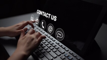 UI concept for contact us section showing icons for email, web, phone, and message. Contact and...
