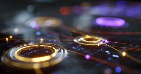 
A close-up of the interface on an advanced computer screen, with futuristic lines and holographic elements floating in mid-air. The focus is drawn