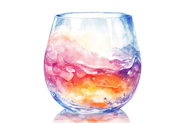 Abstract watercolor glass filled with vibrant colorful liquid isolated on transparent background