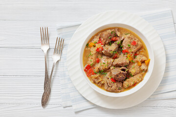 braised meat stew of beef and pork, top view