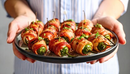 Bacon-Wrapped Chili Peppers On A Plate