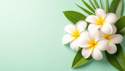 Naklejka premium プルメリアが彩る南国の癒しの緑背景コピースペース